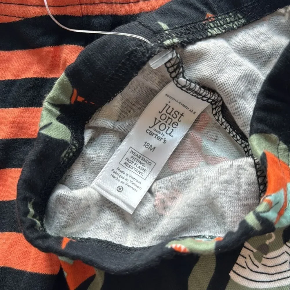 Carter's Baby Toddler Orange Striped & Dinosaur Halloween Pajama Pants Size 18M